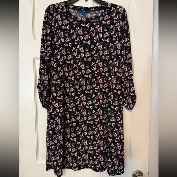Apt. 9 Dresses & Skirts - Floral Print Black and Pink Long Sleeve Dress